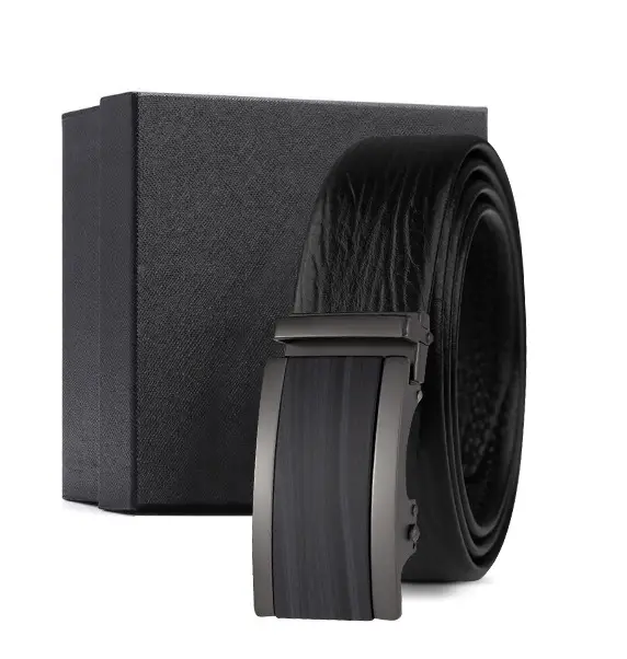 Black Genuine Leather Automatic Buckle Belt for Men - Image 3