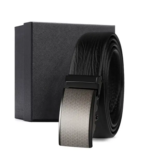 Black Genuine Leather Automatic Buckle Belt for Men - Image 4
