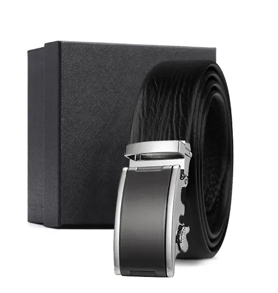 Black Genuine Leather Automatic Buckle Belt for Men - Image 5