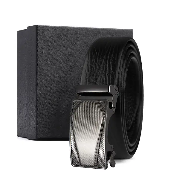 Black Genuine Leather Automatic Buckle Belt for Men - Image 6