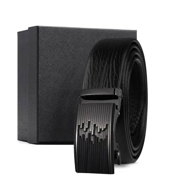 Black Genuine Leather Automatic Buckle Belt for Men - Image 7