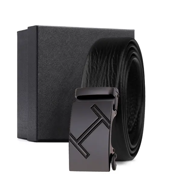 Black Genuine Leather Automatic Buckle Belt for Men - Image 8