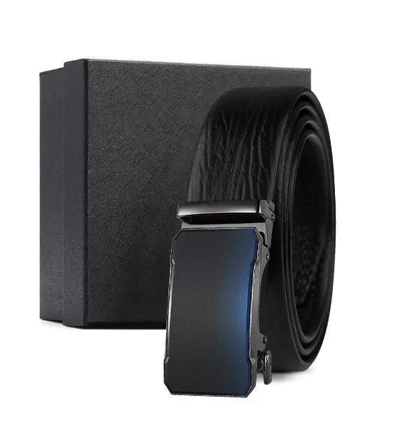 Black Genuine Leather Automatic Buckle Belt for Men - Image 9