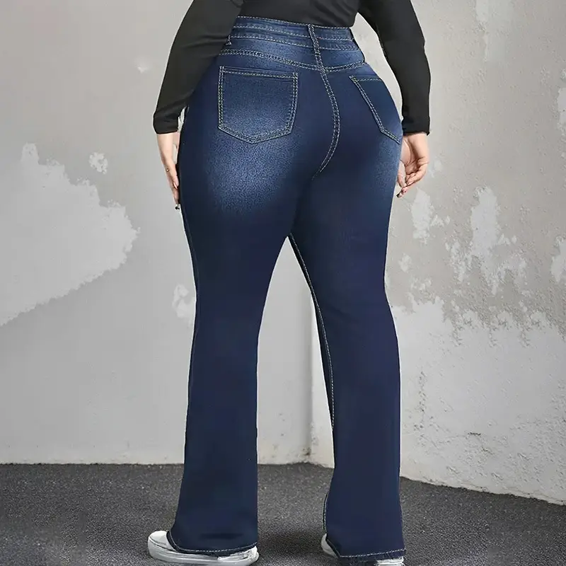 Dark Blue High Waist Flared Jeans for Women Plus Size