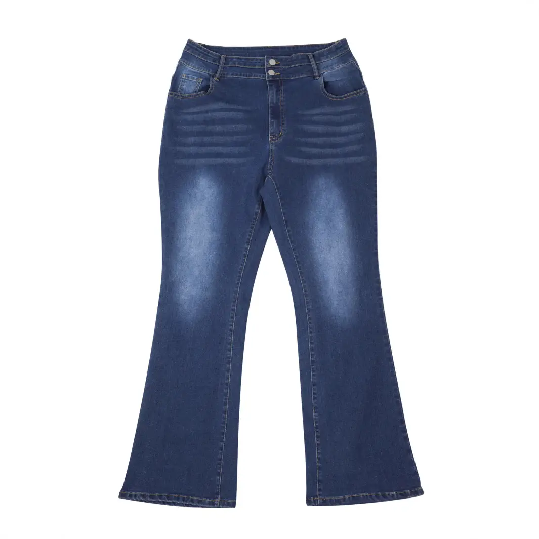 Dark Blue High Waist Flared Jeans for Women Plus Size