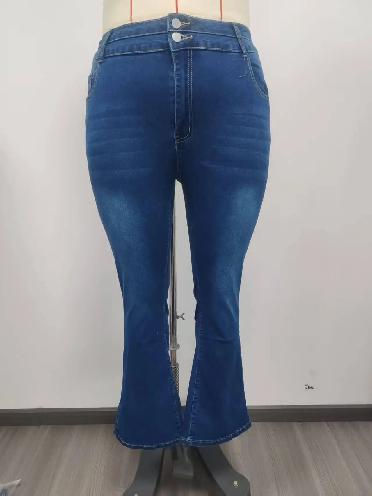 Dark Blue High Waist Flared Jeans for Women Plus Size — feature 13