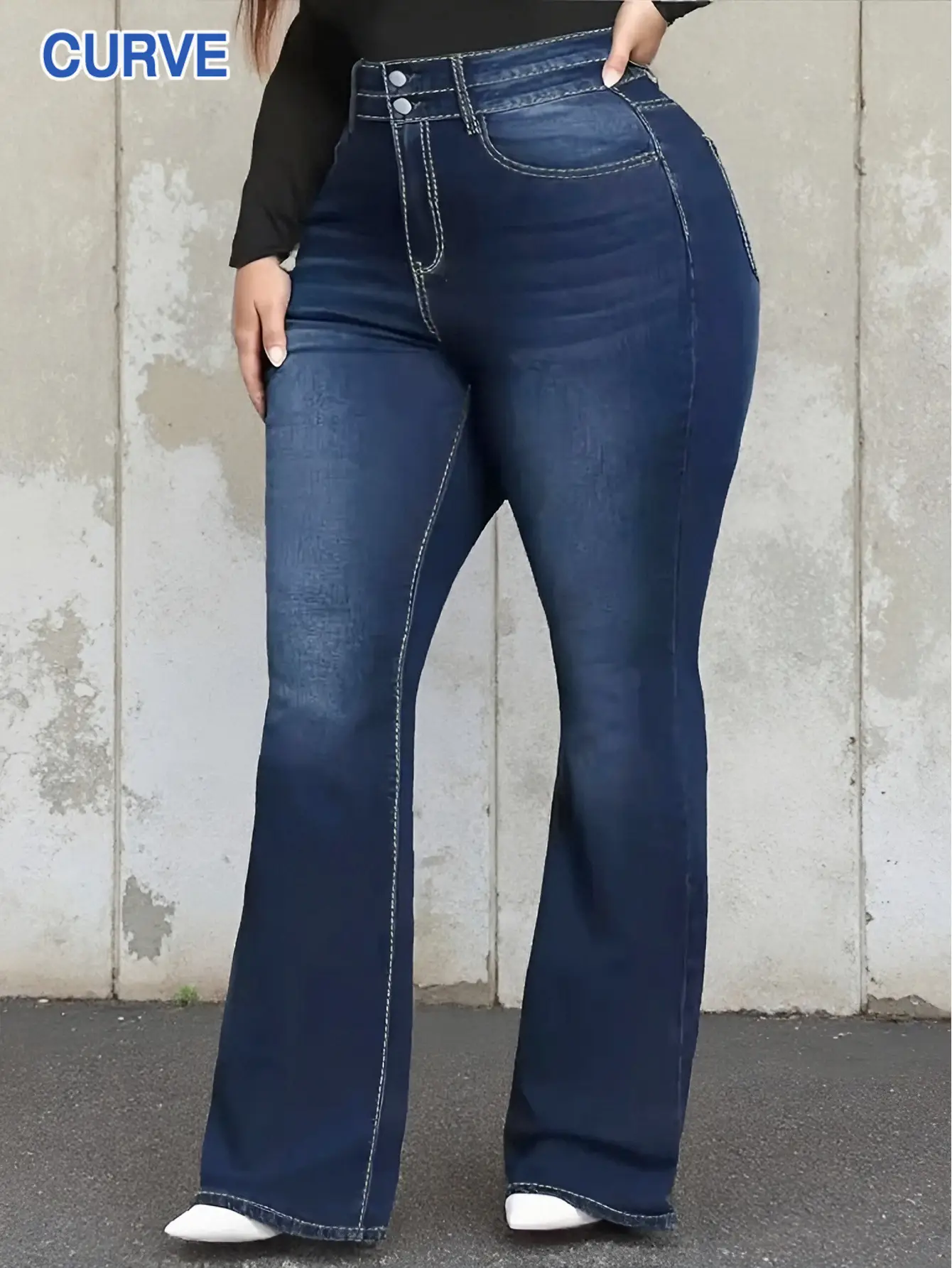 Dark Blue High Waist Flared Jeans for Women Plus Size — feature 4