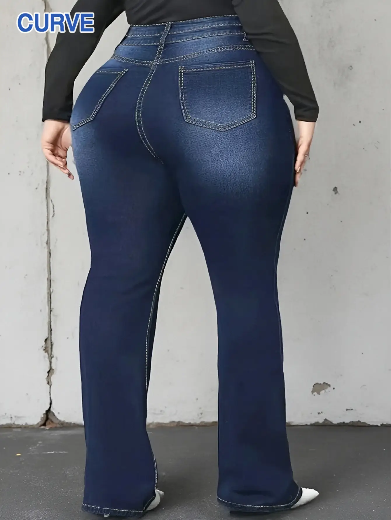 Dark Blue High Waist Flared Jeans for Women Plus Size — feature 5