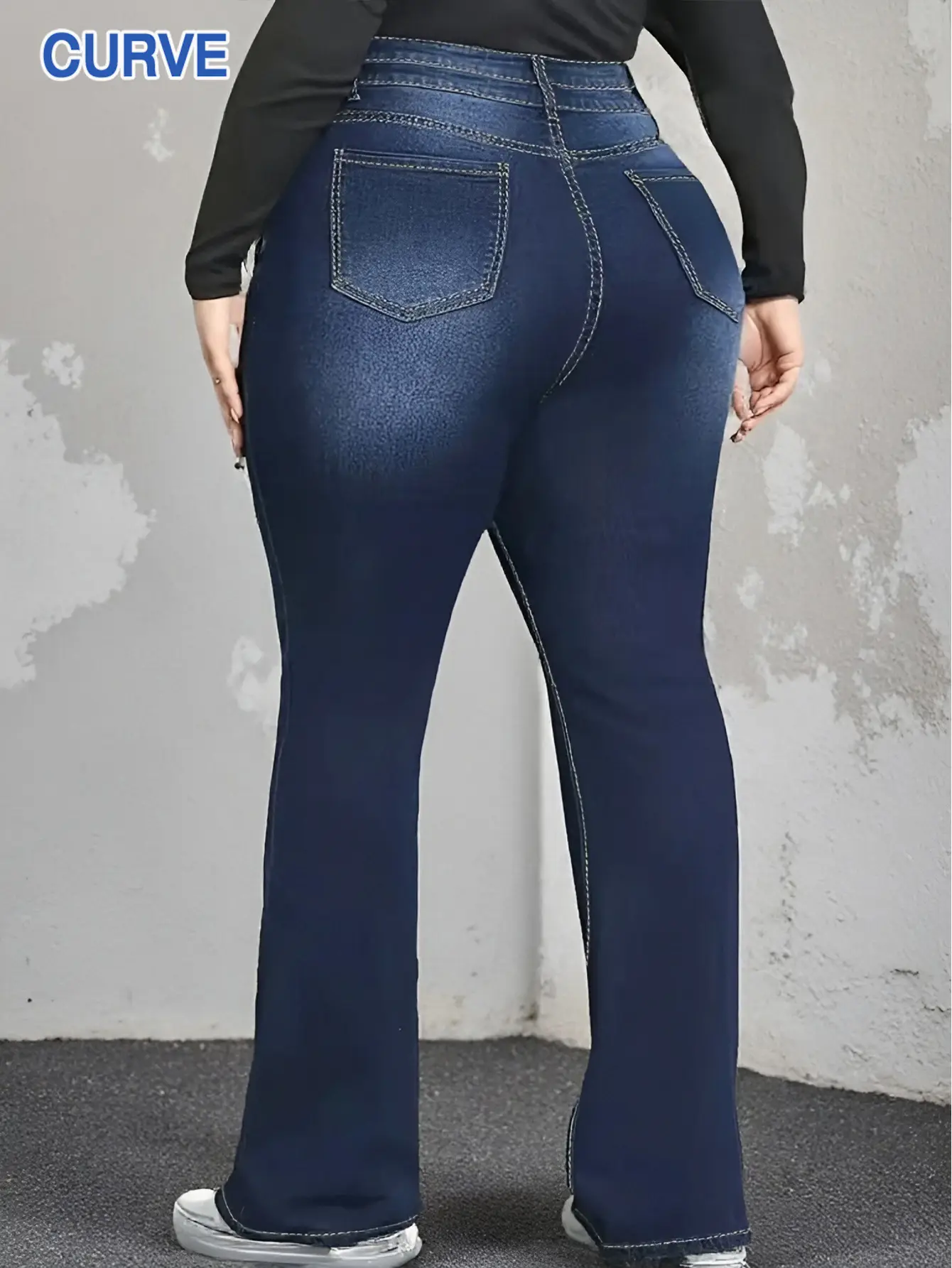 Dark Blue High Waist Flared Jeans for Women Plus Size — feature 8