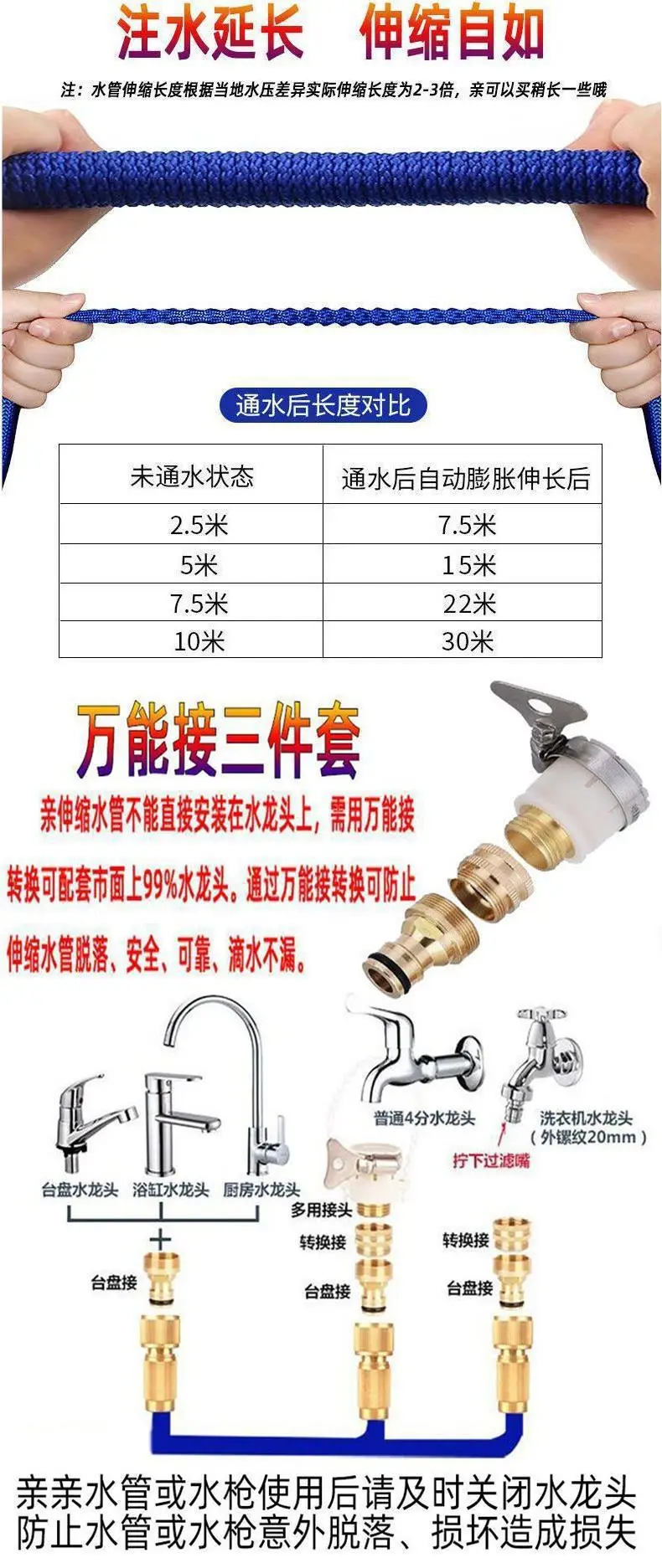 Household Car Wash Hose Telescopic Hose High Pressure Explosion-Proof Tap Water Portable Hose Garden Magic Telescopic Hose Cover — feature 3