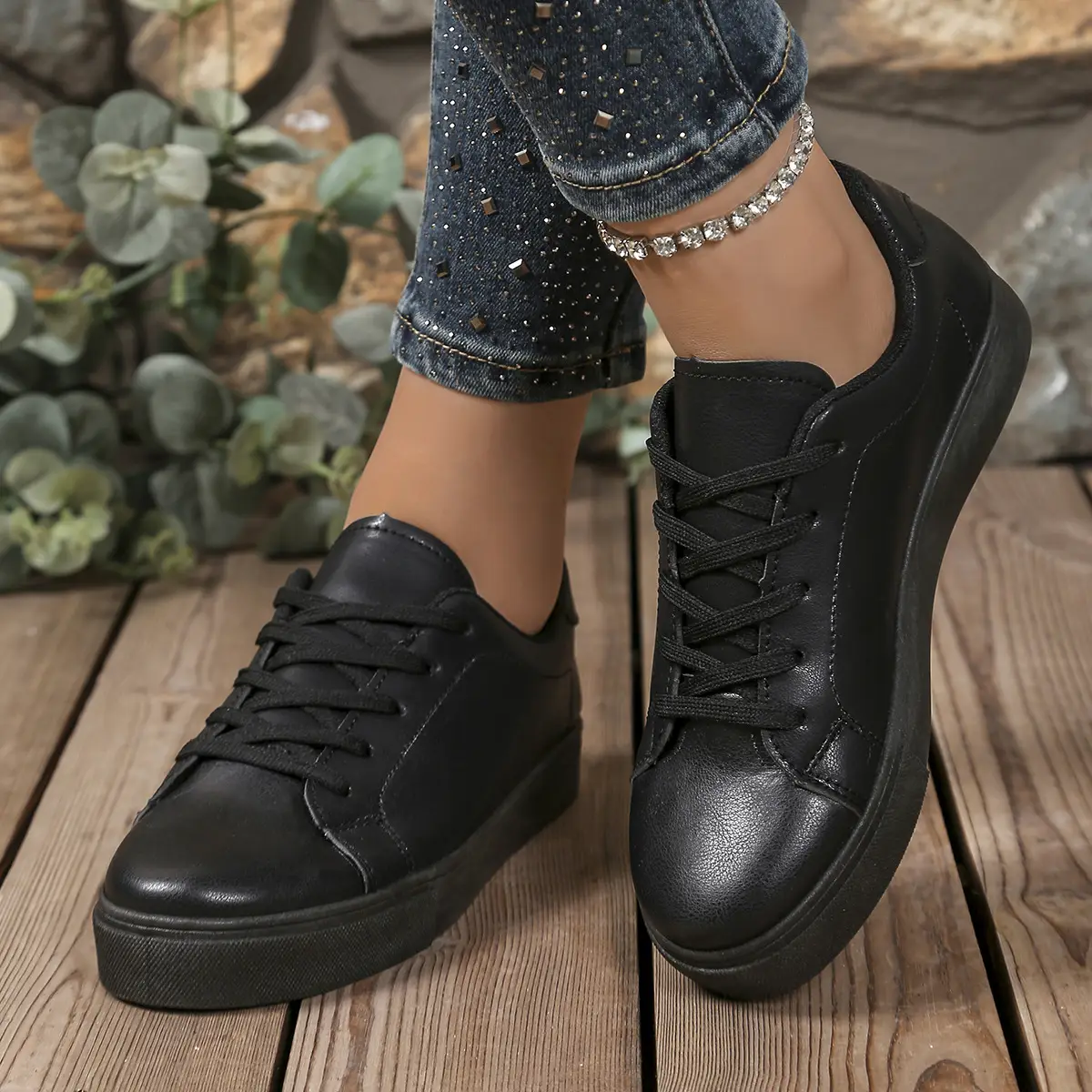 Women Black Casual Flat Sneakers Large 2025 - Image 6