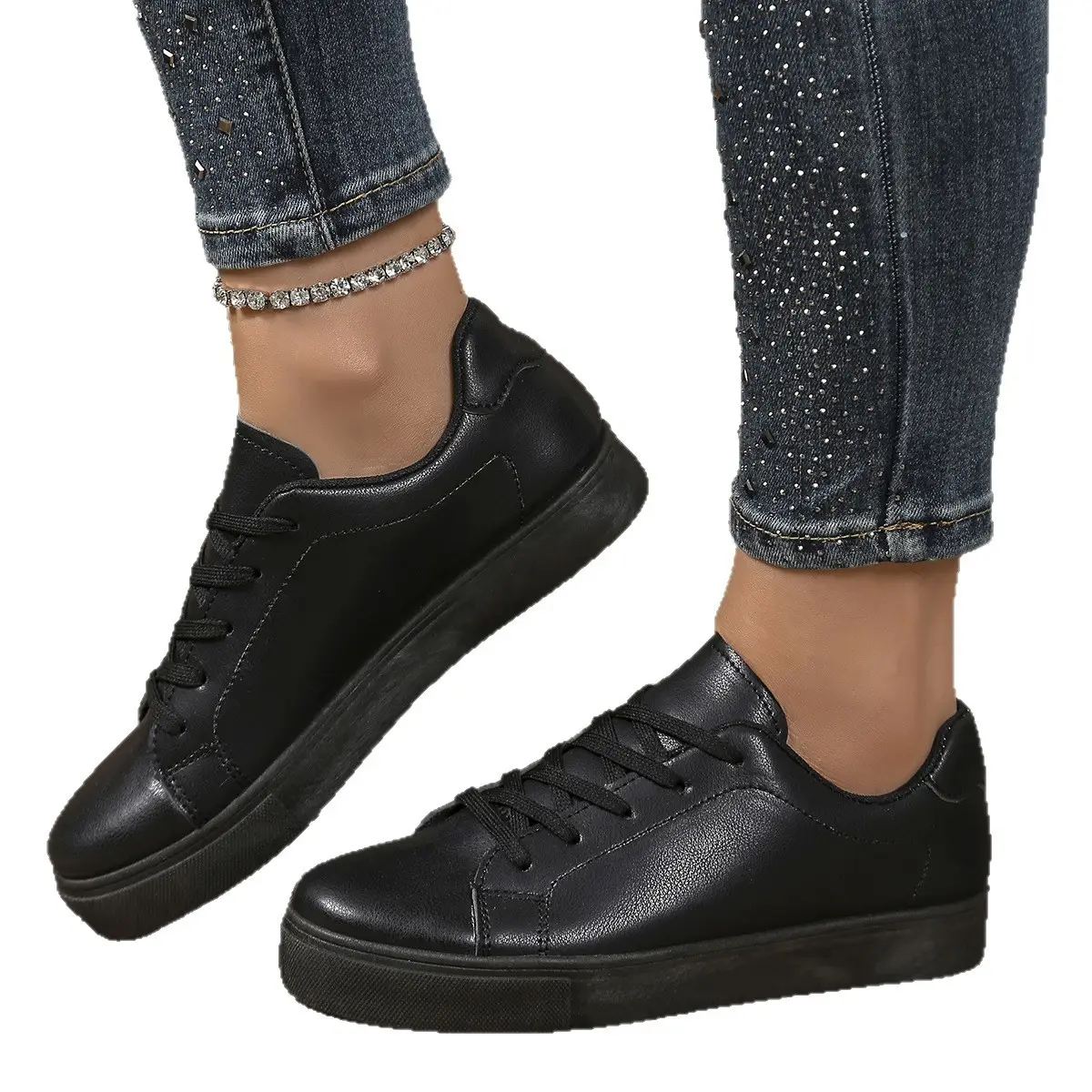 Women Black Casual Flat Sneakers Large 2025 - Image 7
