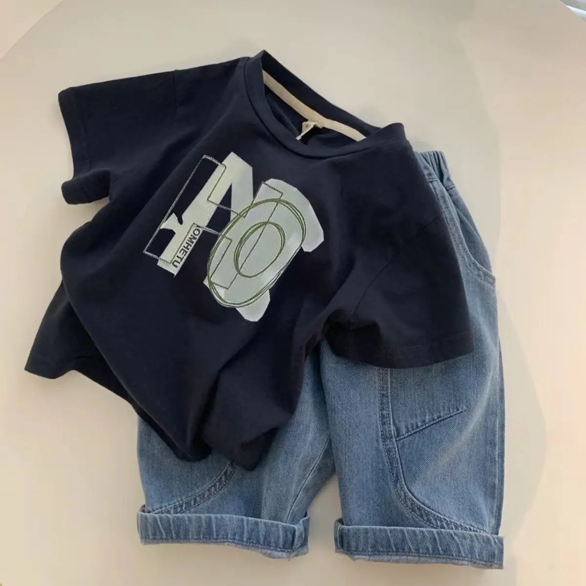 Boys Black Graphic T-Shirt with Denim Shorts - Image 21