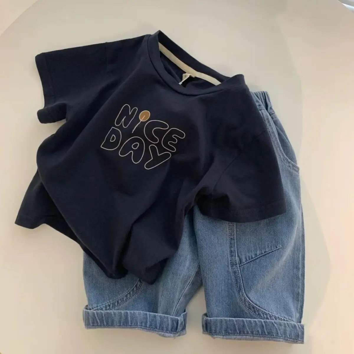 Boys Black Graphic T-Shirt with Denim Shorts - Image 24