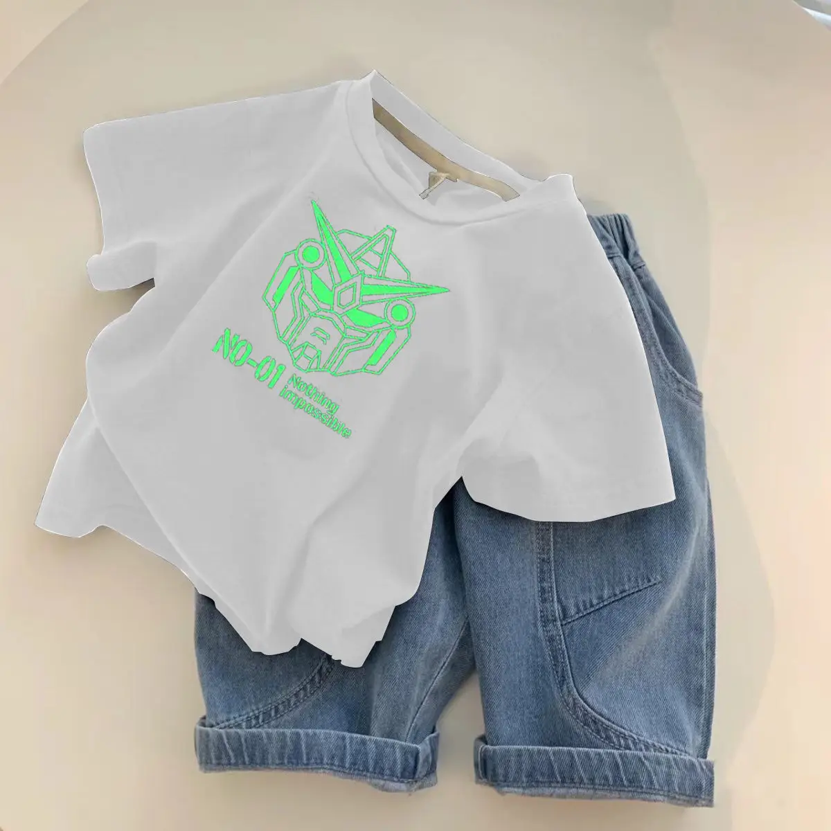 Boys Black Graphic T-Shirt with Denim Shorts — feature 10
