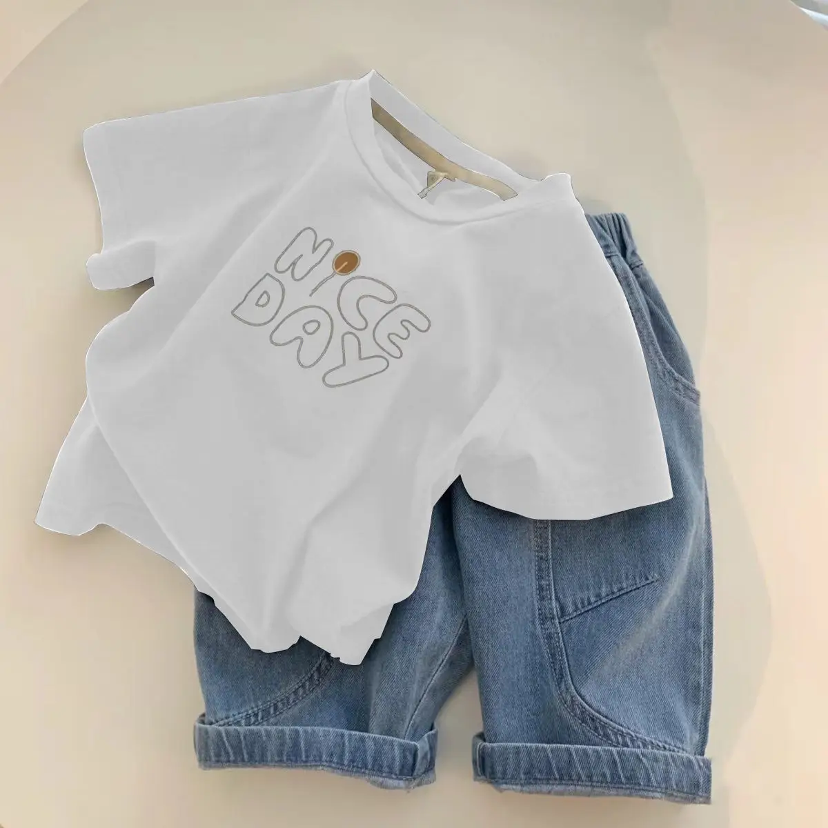 Boys Black Graphic T-Shirt with Denim Shorts — feature 12