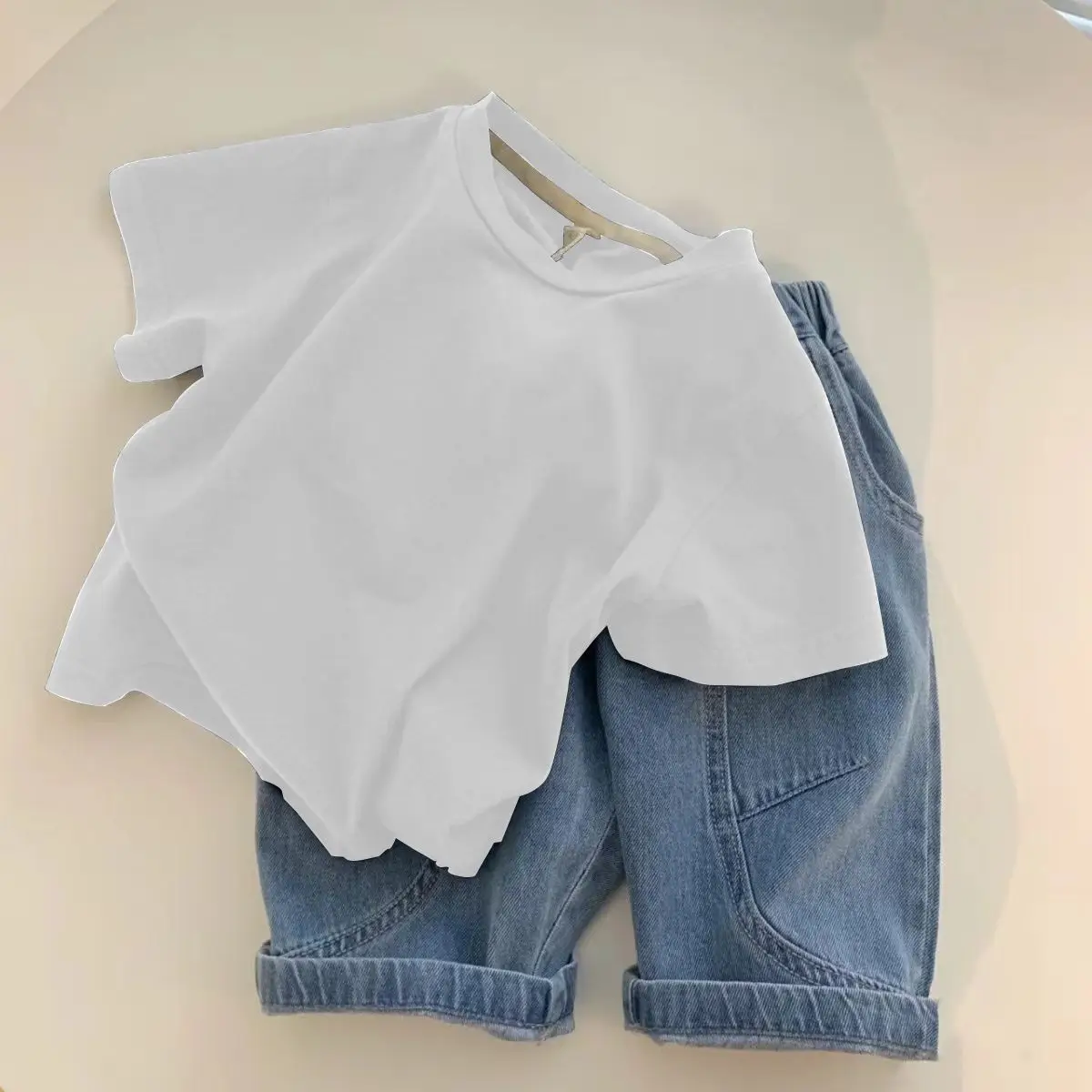 Boys Black Graphic T-Shirt with Denim Shorts — feature 19