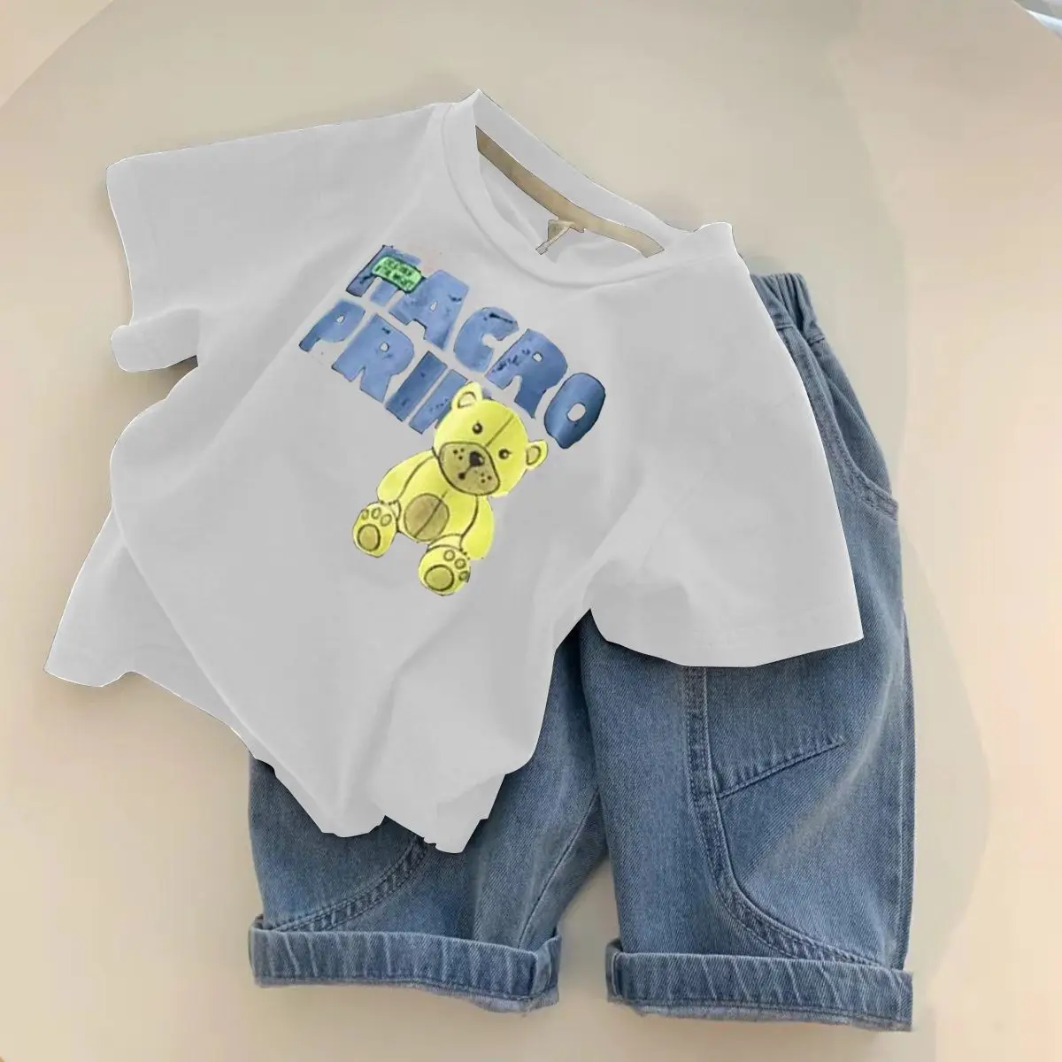 Boys Black Graphic T-Shirt with Denim Shorts — feature 7