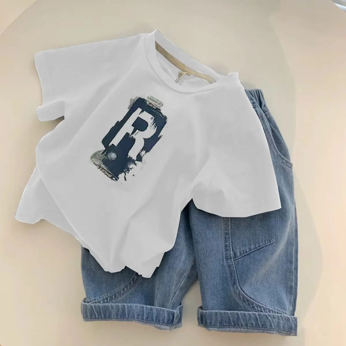 Boys Black Graphic T-Shirt with Denim Shorts — feature 9