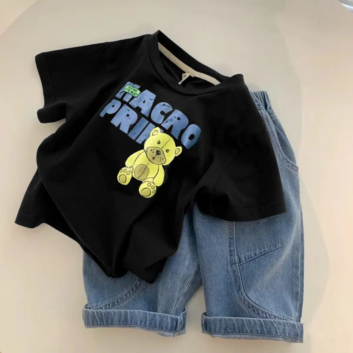 Boys Black Graphic T-Shirt with Denim Shorts - Image 18