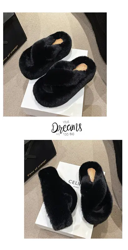 Foreign Trade Home 42 Large Size Cross Strap Furry Slippers for Women 2025 Autumn and Winter New Outer Wear Thick-Soled Cotton Slippers Wholesale — feature 19