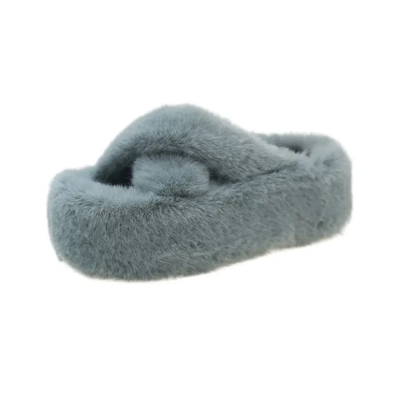 Foreign Trade Home 42 Large Size Cross Strap Furry Slippers for Women 2025 Autumn and Winter New Outer Wear Thick-Soled Cotton Slippers Wholesale — feature 25
