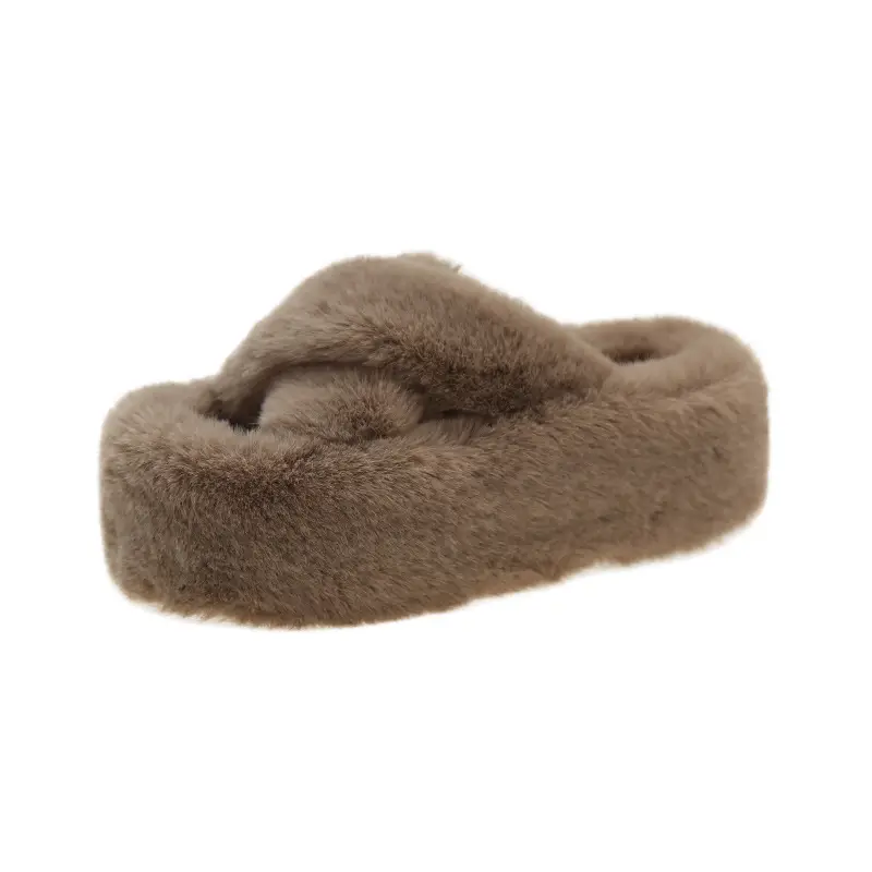 Foreign Trade Home 42 Large Size Cross Strap Furry Slippers for Women 2025 Autumn and Winter New Outer Wear Thick-Soled Cotton Slippers Wholesale — feature 26