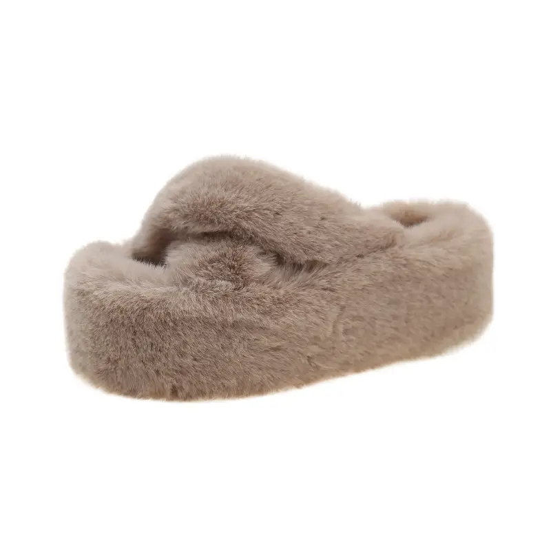 Foreign Trade Home 42 Large Size Cross Strap Furry Slippers for Women 2025 Autumn and Winter New Outer Wear Thick-Soled Cotton Slippers Wholesale