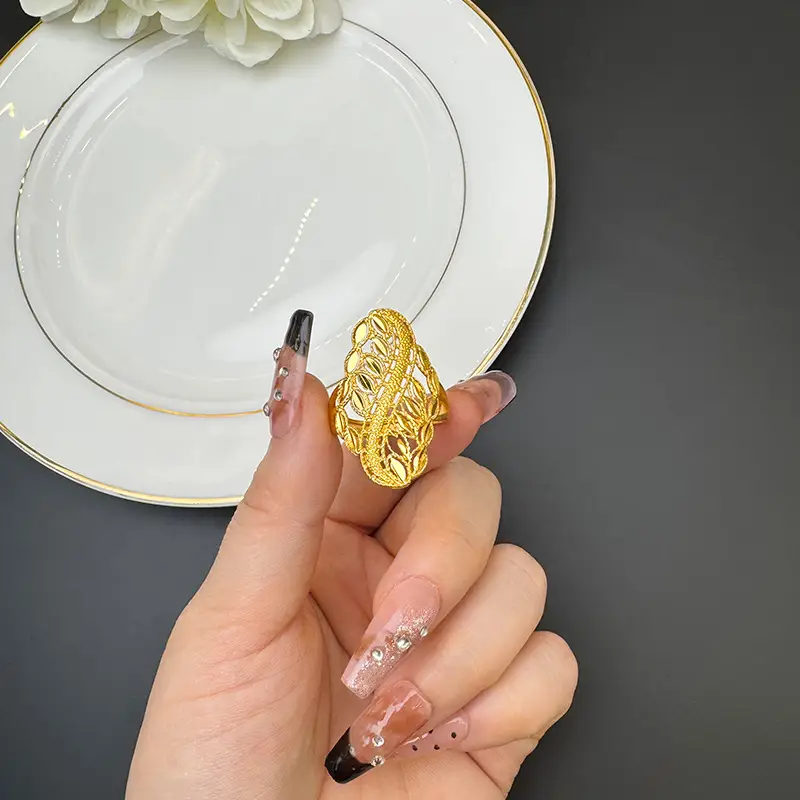New Chinese-Style Vietnamese Sand Gold Women's Ring Ethnic Trendy Wheat Ear Open Hollow Ring Retro Light Luxury Jewelry Supply
