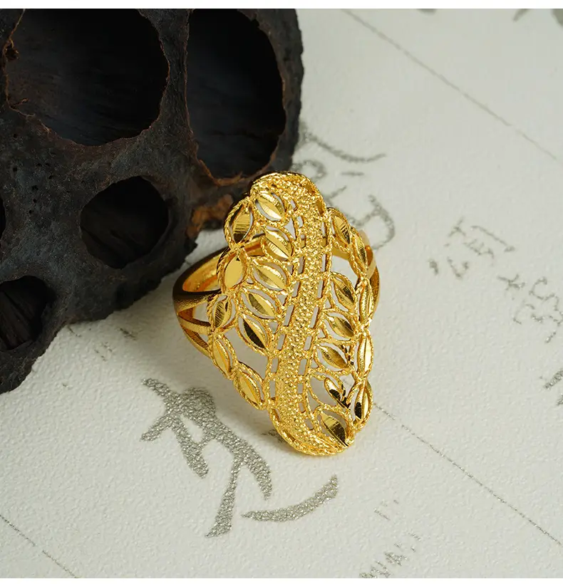 New Chinese-Style Vietnamese Sand Gold Women's Ring Ethnic Trendy Wheat Ear Open Hollow Ring Retro Light Luxury Jewelry Supply — feature 8