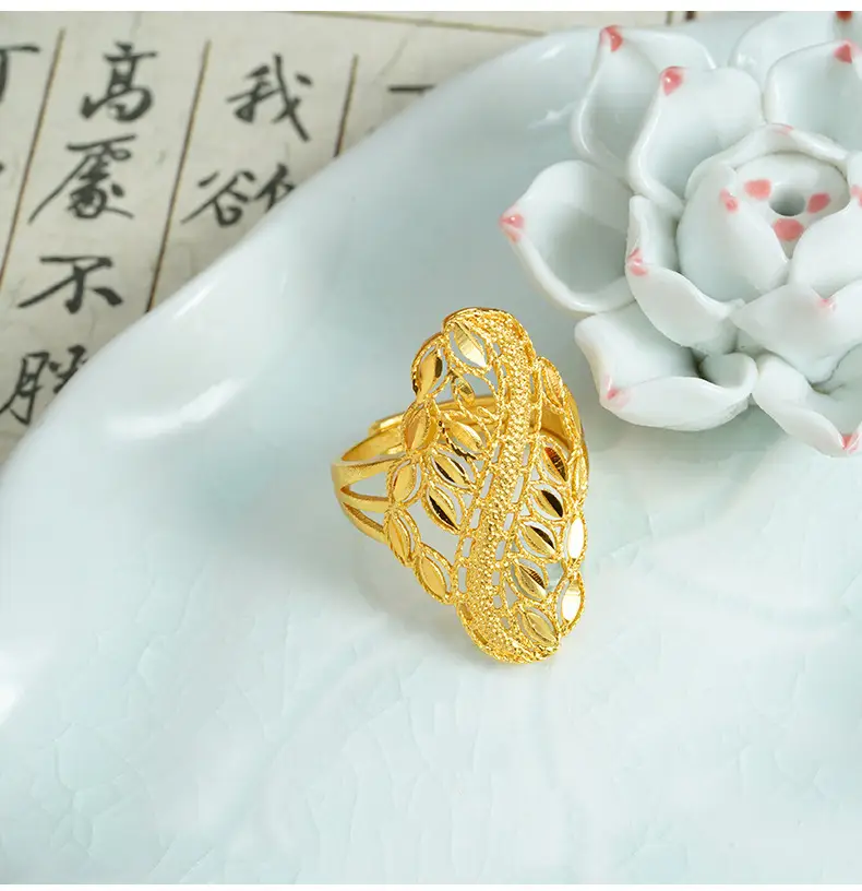 New Chinese-Style Vietnamese Sand Gold Women's Ring Ethnic Trendy Wheat Ear Open Hollow Ring Retro Light Luxury Jewelry Supply — feature 9