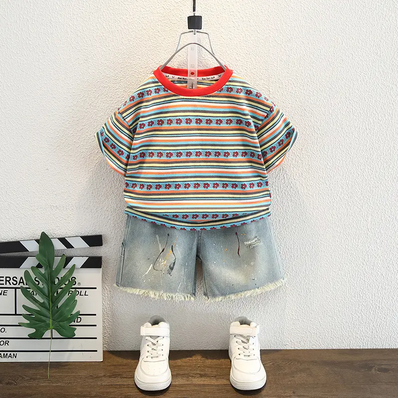 Kids Striped T-Shirt Shorts Set 2025 Summer Breathable - Image 4