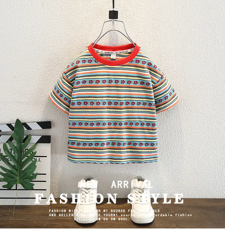 Kids Striped T-Shirt Shorts Set 2025 Summer Breathable — feature 1