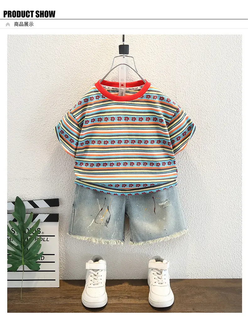 Kids Striped T-Shirt Shorts Set 2025 Summer Breathable — feature 4