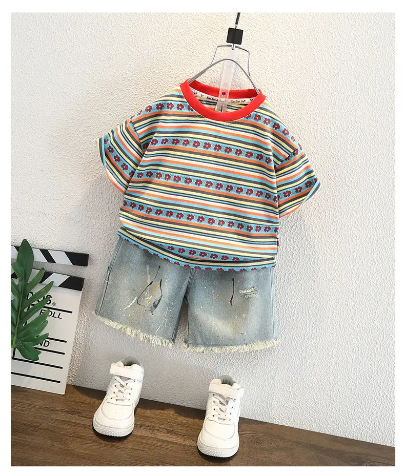 Kids Striped T-Shirt Shorts Set 2025 Summer Breathable — feature 5