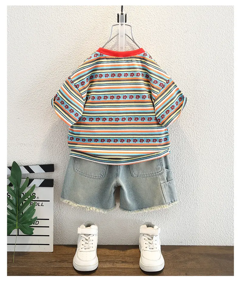 Kids Striped T-Shirt Shorts Set 2025 Summer Breathable — feature 6