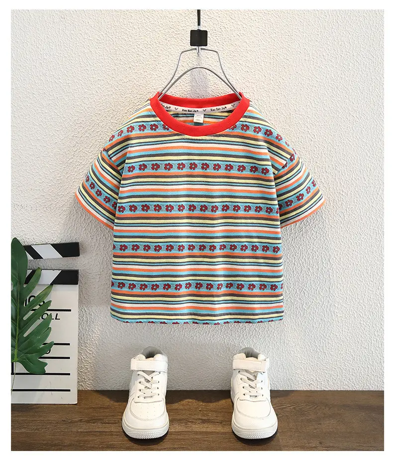 Kids Striped T-Shirt Shorts Set 2025 Summer Breathable — feature 7