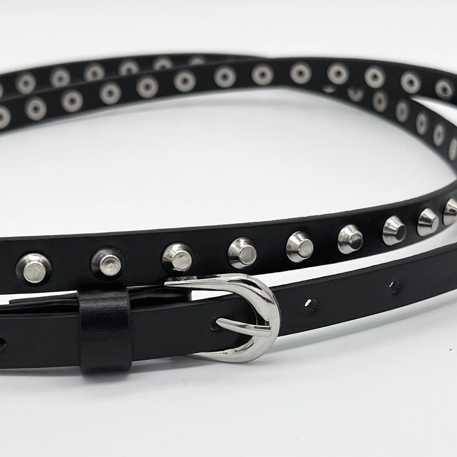 Black Studded Women's Belt with Rivet Detail — feature 12