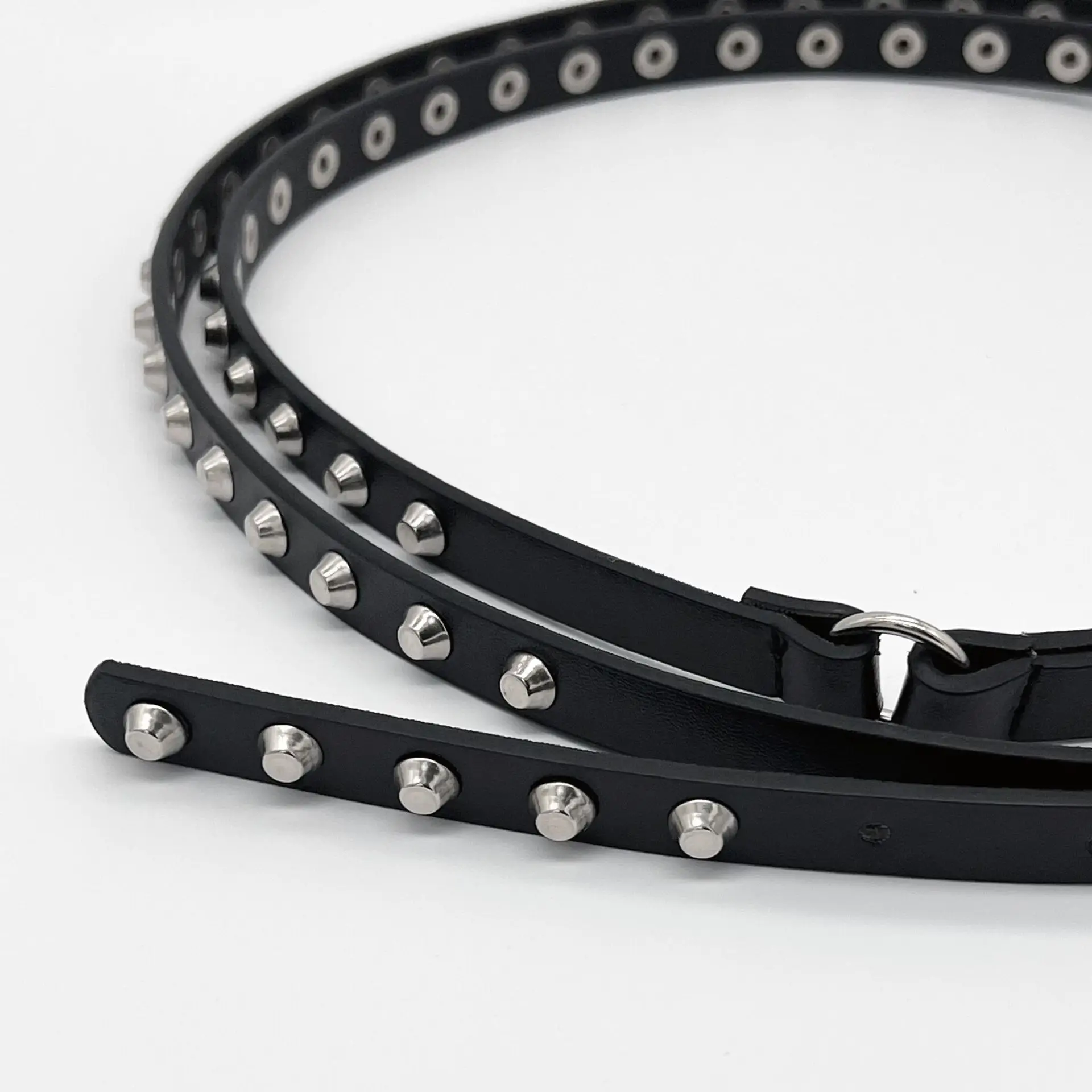 Black Studded Women's Belt with Rivet Detail — feature 14