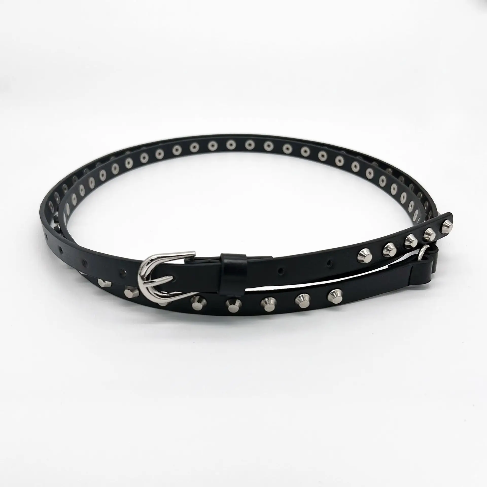 Black Studded Women's Belt with Rivet Detail — feature 6