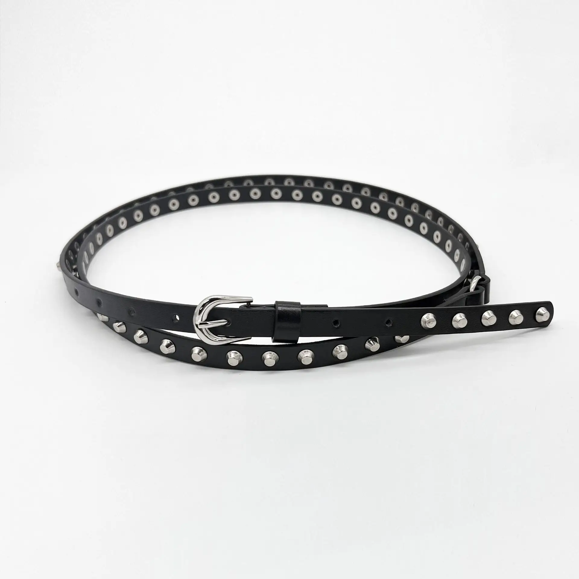 Black Studded Women's Belt with Rivet Detail — feature 8