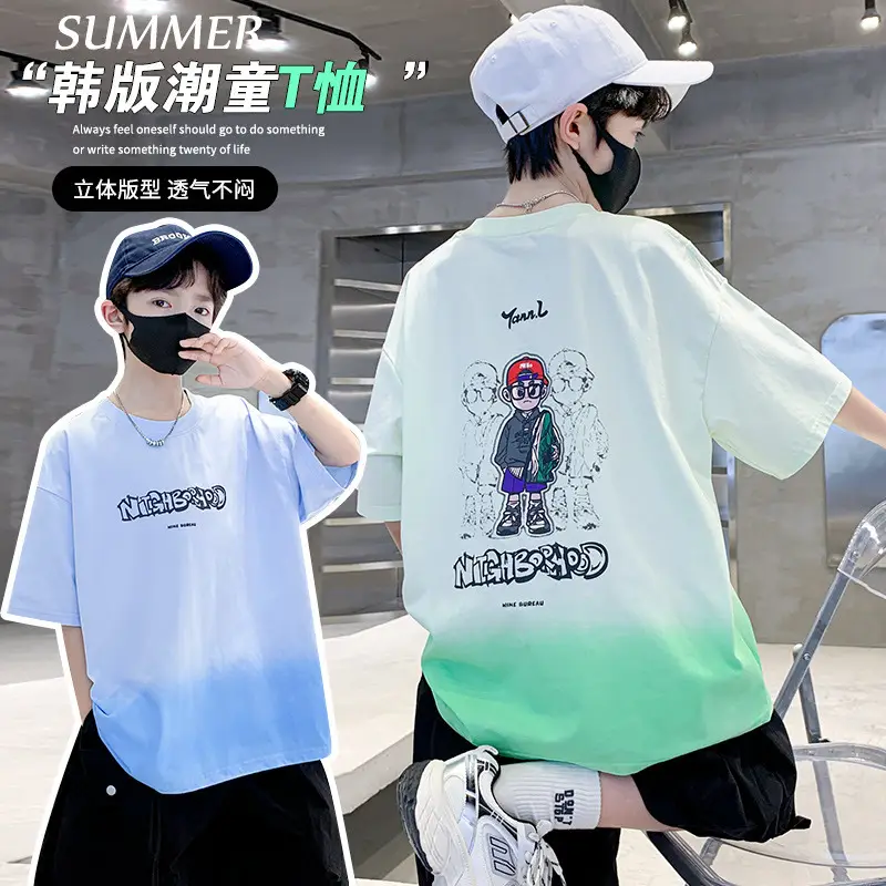 Boys Kids Printed T-Shirt Green Gradient Medium Large - Image 3