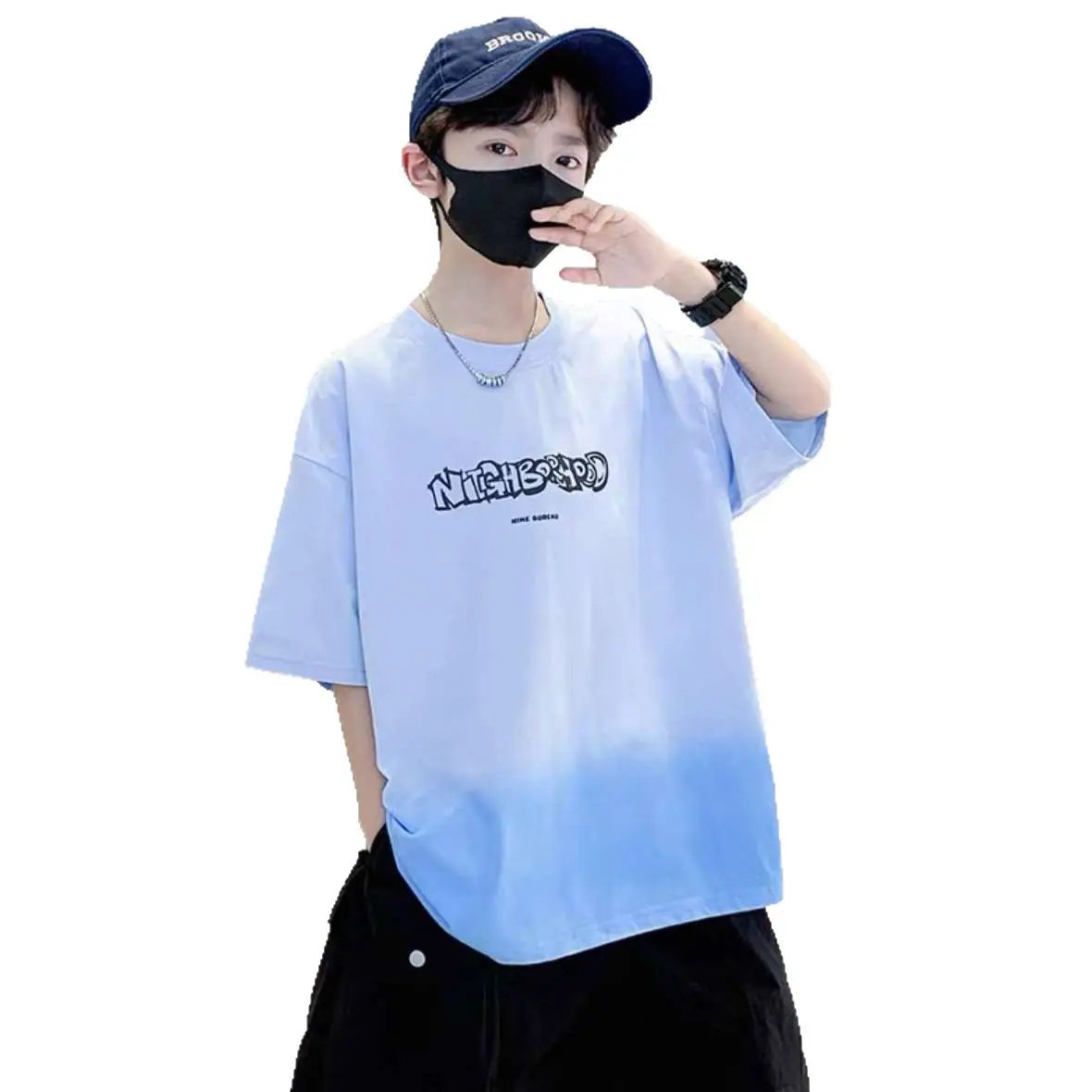 Boys Kids Printed T-Shirt Green Gradient Medium Large - Image 7