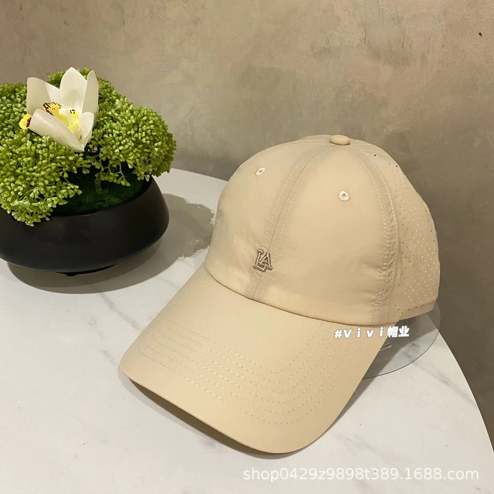 Women Baseball Cap Beige Embroidered Casual Spring Summer - Image 2