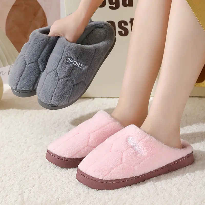 New Cotton Slippers for Couples Plush Winter Home Thick-Soled Warm Furry Slippers for Men and Women Non-Slip Home Indoor Cotton Shoes - Image 7