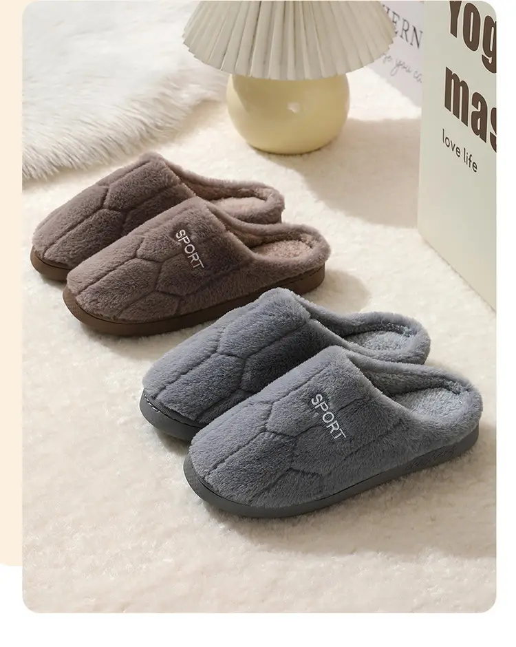 New Cotton Slippers for Couples Plush Winter Home Thick-Soled Warm Furry Slippers for Men and Women Non-Slip Home Indoor Cotton Shoes — feature 11