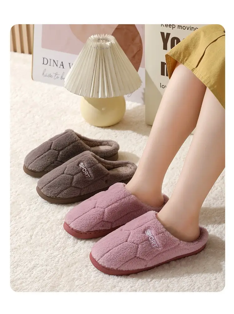 New Cotton Slippers for Couples Plush Winter Home Thick-Soled Warm Furry Slippers for Men and Women Non-Slip Home Indoor Cotton Shoes — feature 13