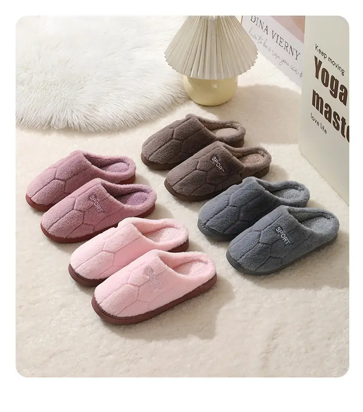 New Cotton Slippers for Couples Plush Winter Home Thick-Soled Warm Furry Slippers for Men and Women Non-Slip Home Indoor Cotton Shoes — feature 14