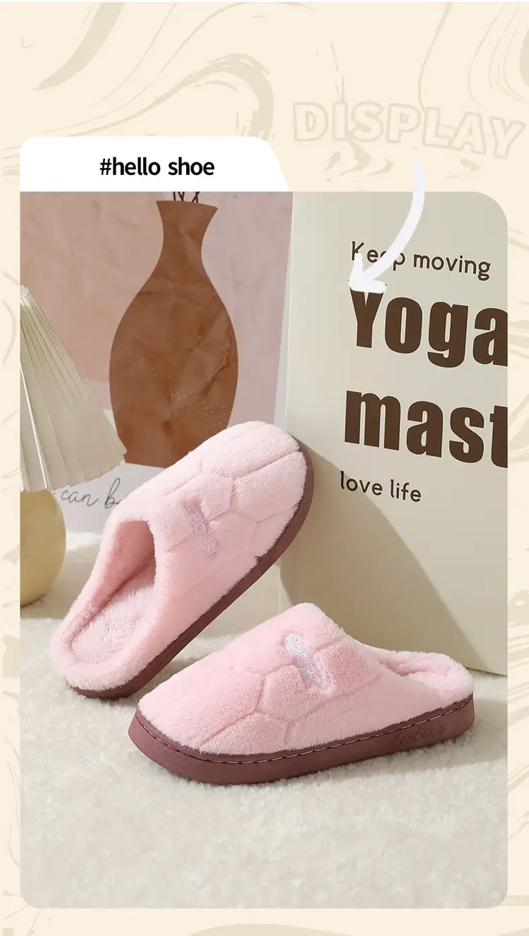 New Cotton Slippers for Couples Plush Winter Home Thick-Soled Warm Furry Slippers for Men and Women Non-Slip Home Indoor Cotton Shoes — feature 2
