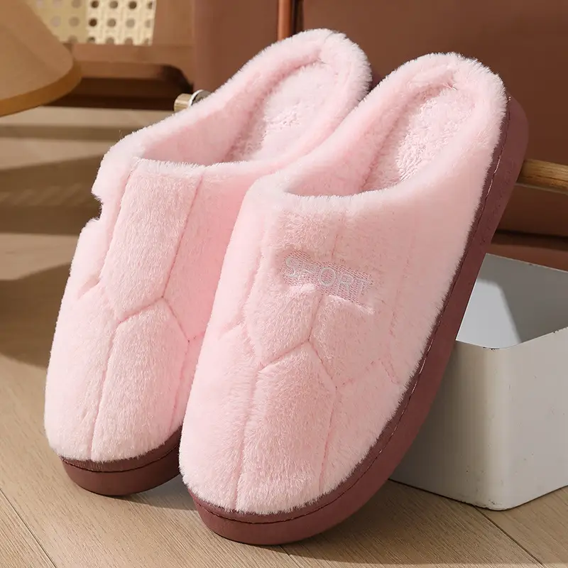 New Cotton Slippers for Couples Plush Winter Home Thick-Soled Warm Furry Slippers for Men and Women Non-Slip Home Indoor Cotton Shoes - Image 2